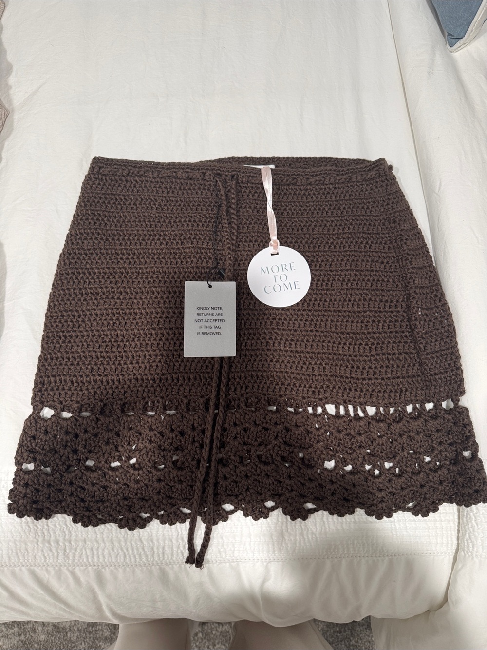 More To Come Brown Crochet Mini Skirt